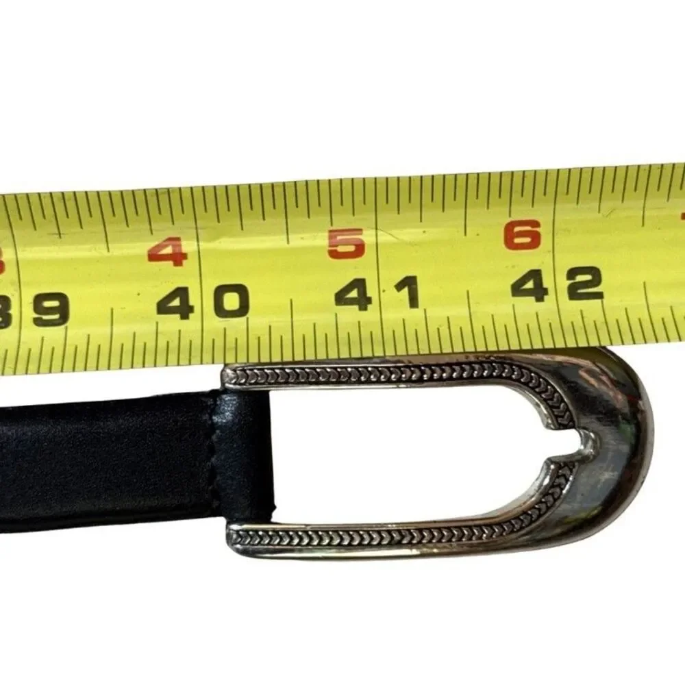 CHICO'S Leather & Silver Hook Buckle Belt Womens M/L Black Adjustable Statement